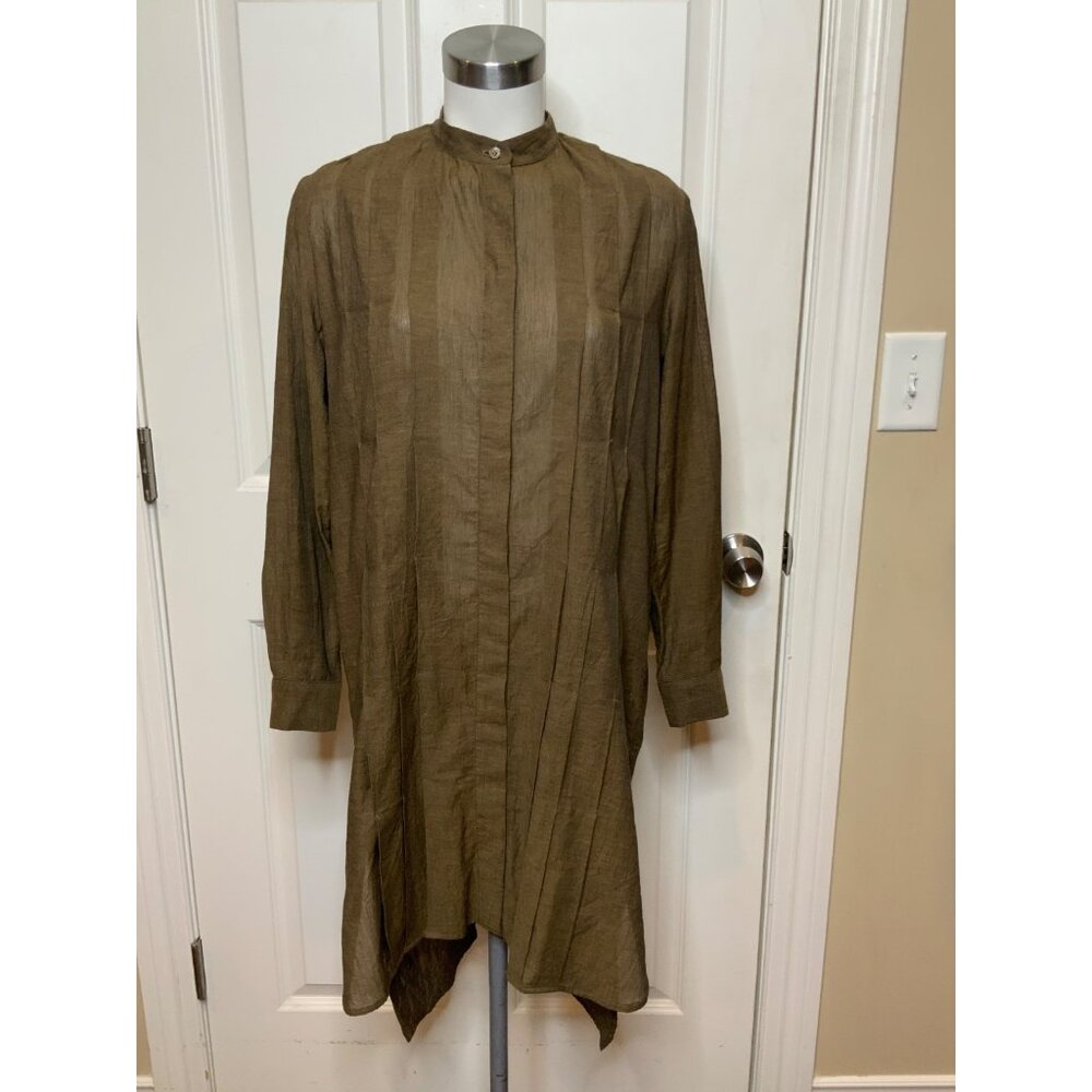 Mona Thalheimer Brown Long Sleeve Pleated Cotton Shirt Dress, Size XS